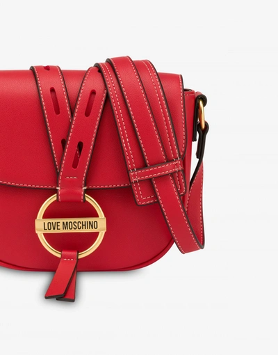 Shop Love Moschino Round Buckle Shoulder Bag In Red