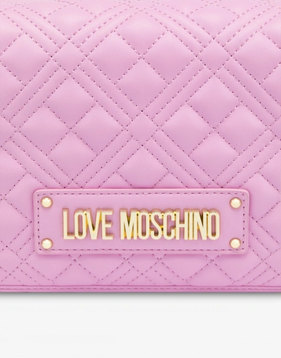 Shop Love Moschino Shiny Quilted Shoulder Bag In Red