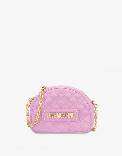 Shop Love Moschino Shiny Quilted Shoulder Bag In Pink