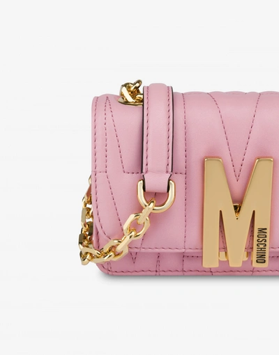 Shop Moschino Mini Quilted M Bag With Shoulder Strap In White