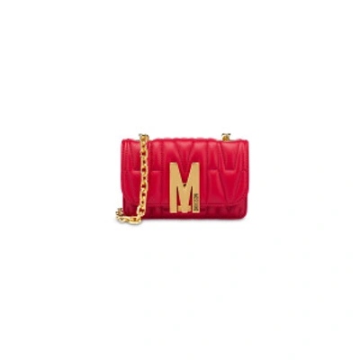 Shop Moschino Mini Quilted M Bag With Shoulder Strap In White