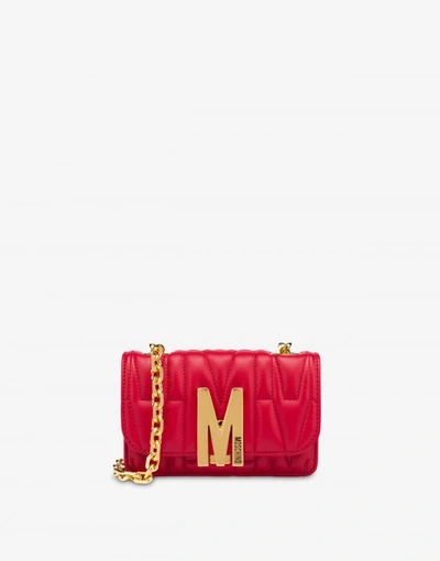 Shop Moschino Mini Quilted M Bag With Shoulder Strap In White