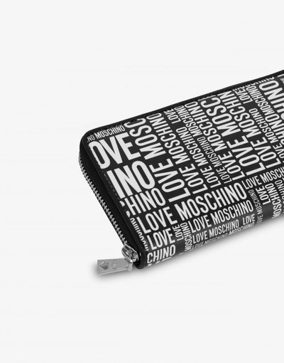 Shop Love Moschino Allover Logo Zip Around Wallet In Black