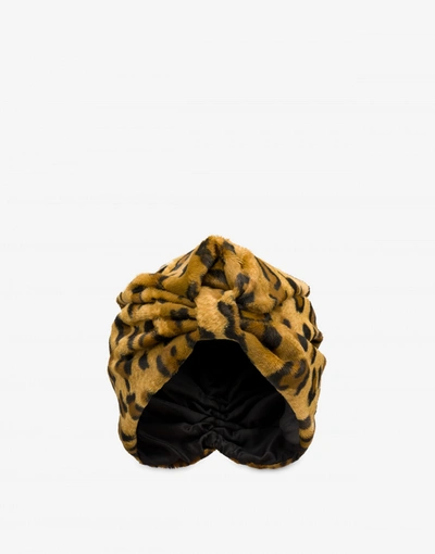 Shop Moschino Leopard Print Turban In Beige