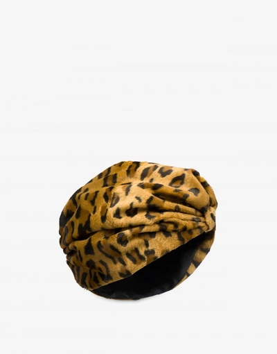 Shop Moschino Leopard Print Turban In Beige
