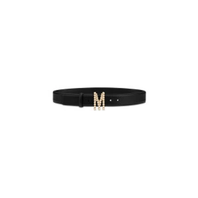 Shop Moschino M Pearls Calfskin Belt In Black