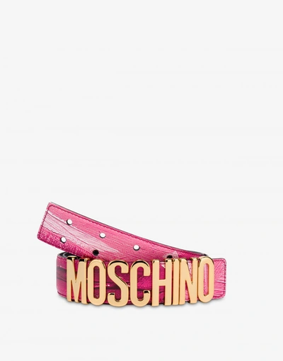 Shop Moschino Painting Calfskin Belt In Fuchsia