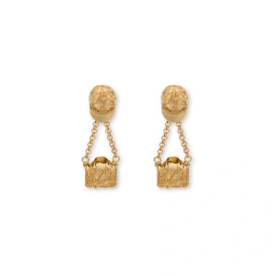 Shop Moschino Biker Bag Clip Earrings In Gold