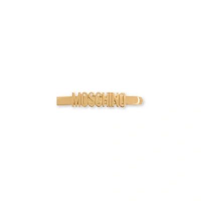 Shop Moschino Lettering Logo Hair Pin In Gold