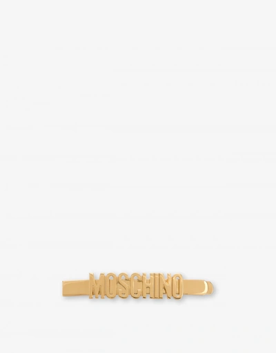 Shop Moschino Lettering Logo Hair Pin In Gold