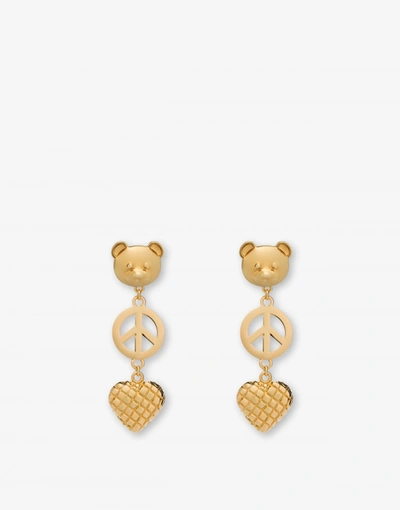 Shop Moschino Clip Earrings With Charm In Gold