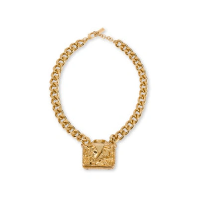 Shop Moschino Biker Bag Choker Necklace In Gold