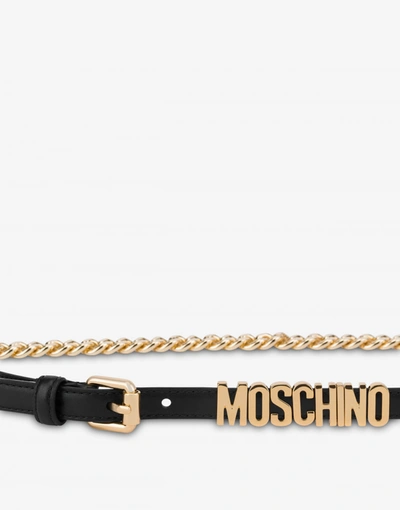 Shop Moschino Lettering Logo Calfskin And Chain Belt In Black