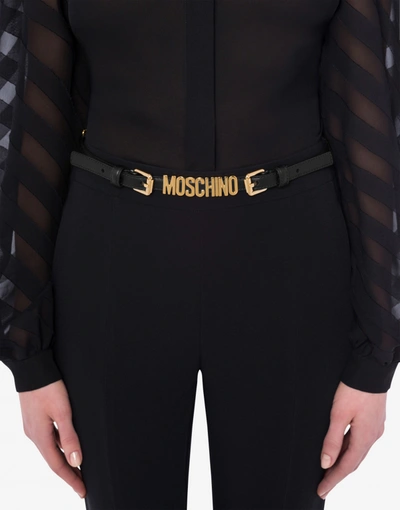 Shop Moschino Lettering Logo Calfskin And Chain Belt In Black