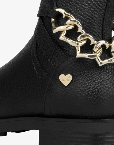 Shop Love Moschino Chain Heart Biker Boot In Black