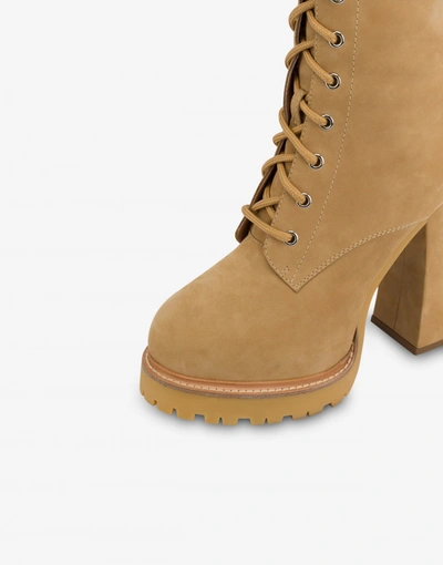 Shop Moschino Nubuck Combat Boots In Honey