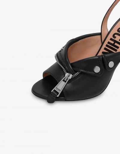 Shop Moschino Nappa Leather Biker Sandals In Black