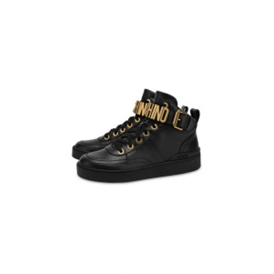 Shop Moschino Nappa Leather Basket Sneakers In Black