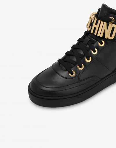 Shop Moschino Nappa Leather Basket Sneakers In Black