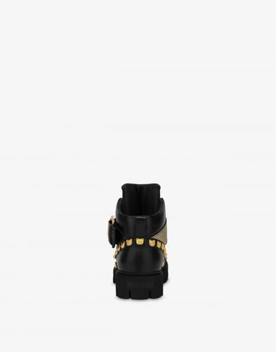 Shop Moschino Teddy Studs Trekking Ankle Boots In Black