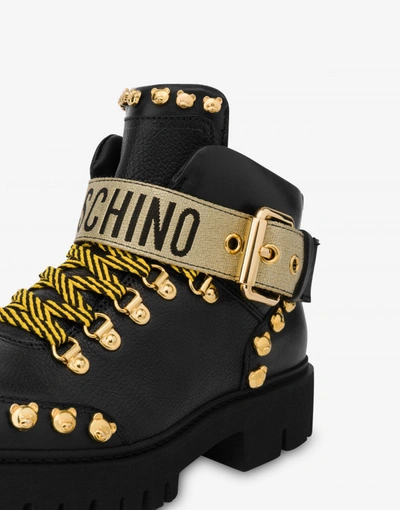 Shop Moschino Teddy Studs Trekking Ankle Boots In Black
