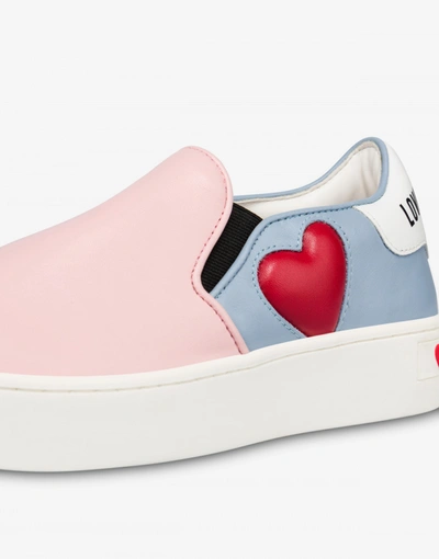 Shop Love Moschino Padded Heart Slip On Sneakers In Pale Pink