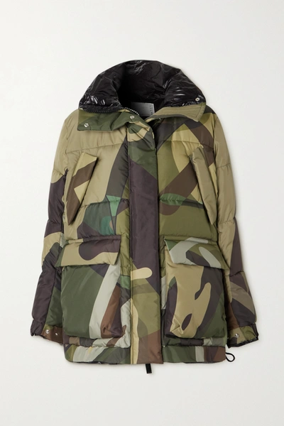 Shop Sacai + Kaws Quilted Camouflage-print Shell Jacket In Green