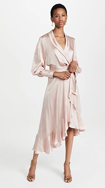 Zimmermann Asymmetric Wrap Silk Midi Dress In Petal