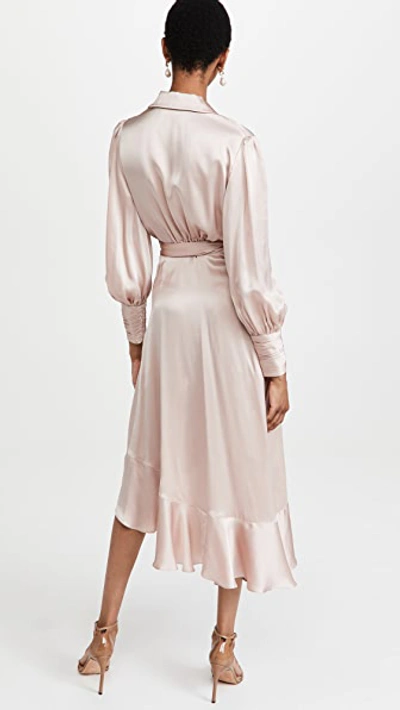 Zimmermann Asymmetric Wrap Silk Midi Dress In Petal