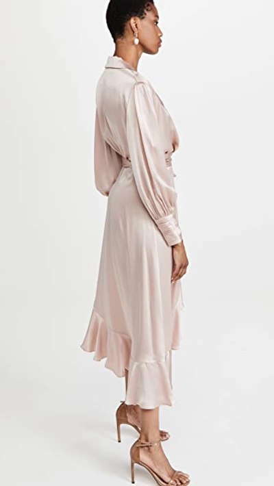 Zimmermann Asymmetric Wrap Silk Midi Dress In Petal