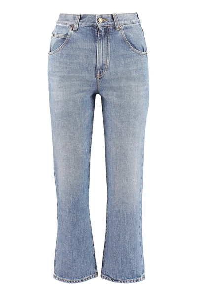 Shop Saint Laurent 70s Cropped Jeans In Blue