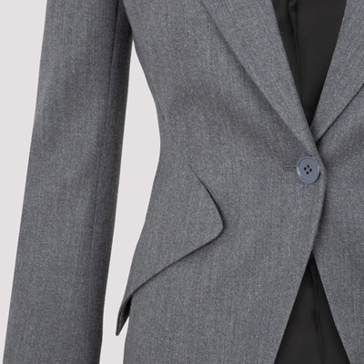 Shop Alexander Mcqueen Wool Fitted Blazer Jacket In Grey