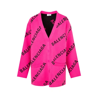 Shop Balenciaga Cotton Cardigan Sweater In Pink &amp; Purple