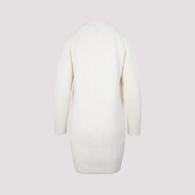 Shop Ganni Recycled Wool Long Cardigan Sweater In White