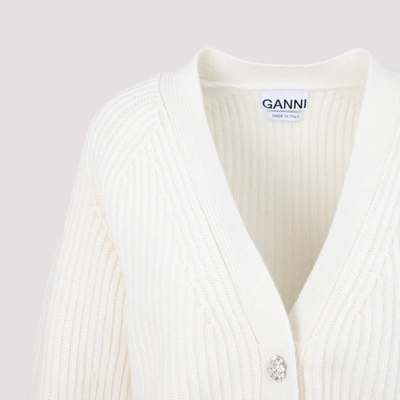 Shop Ganni Recycled Wool Long Cardigan Sweater In White