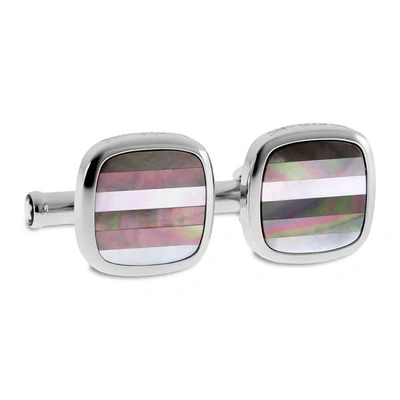 Shop Montblanc Contemporary Striped Mother Of Pearl Cufflinks 109512 In Silver