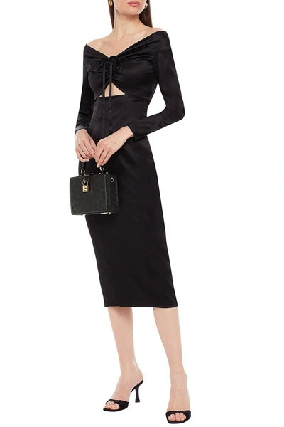 Shop Dolce & Gabbana Off-the-shoulder Cutout Silk-blend Satin Midi Dress In Black