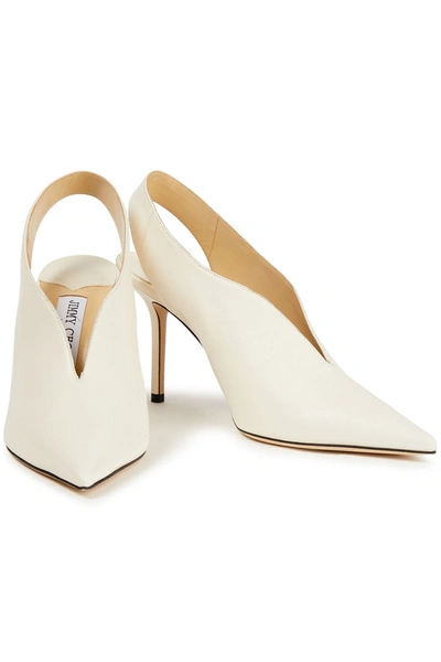 Shop Jimmy Choo Saise 85 Leather Slingback Pumps In White