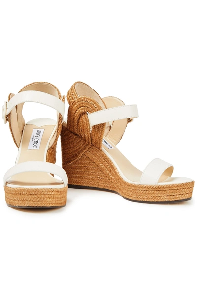 Shop Jimmy Choo Delphi 100 Leather Espadrille Wedge Sandals In White