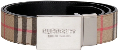 Shop Burberry Logo Plaque Tartan Buckle Belt In Multi