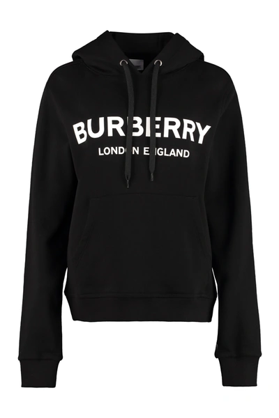 Shop Burberry Logo Print Drawstring Hoodie In Black