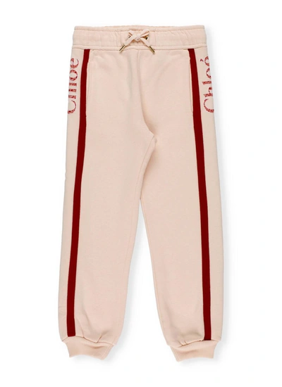 Shop Chloé Kids Logo Embroidered Sweatpants In Pink