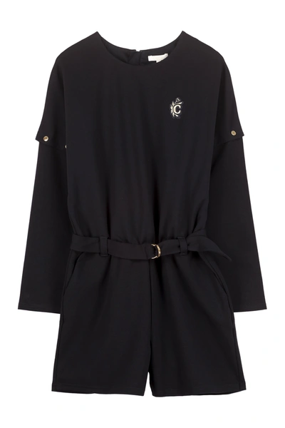 Shop Chloé Kids Long Sleeve Belted Playsuit In Navy