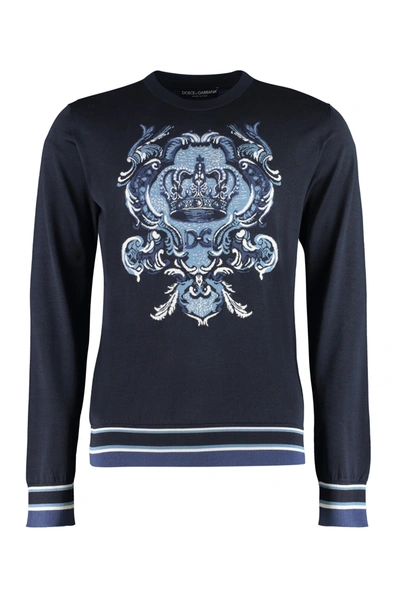 Shop Dolce & Gabbana Dg Logo Intarsia Sweater In Blue