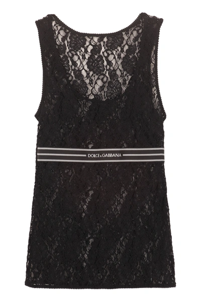 Shop Dolce & Gabbana Logo Band Lace Tank Top In Black