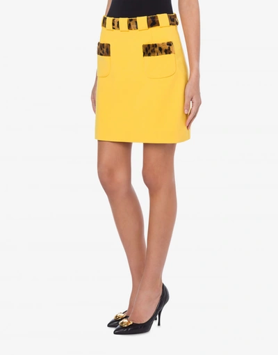 Shop Moschino Leopard Print Detail Crepe Miniskirt In Yellow