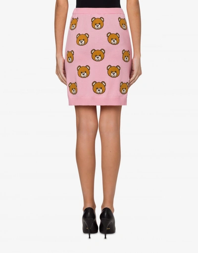 Shop Moschino Allover Teddy Bear Wool Skirt In Pink