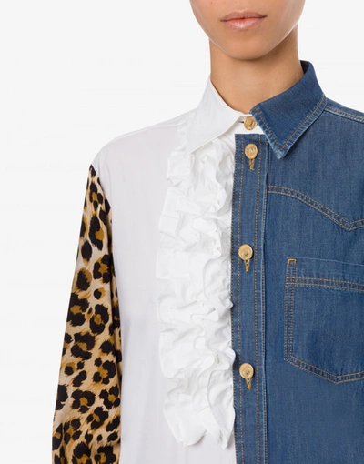 Shop Moschino Patchwork Shirt In Blue