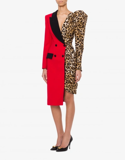 Shop Moschino Robe Manteau Patchwork Dress In Red