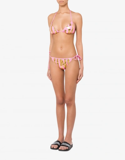 Shop Moschino Gold Logo Bikini Top In Pink